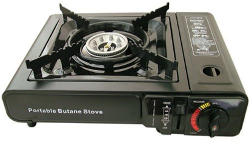 Raxter Portable Camping Gas Cooker Single Burner Stove Automatic Ignition System Enamel Pan Holder Butane BBQ Carry Bag Caravan Outdoor