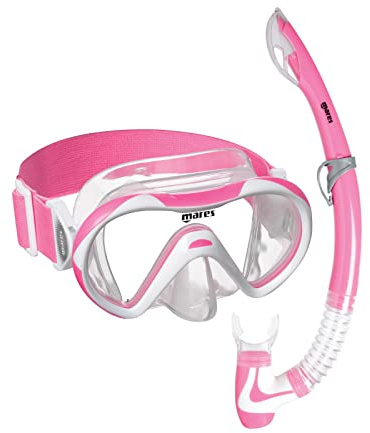 Mares Aquazone Combo Vento Junior neon barnmask och snorkelkombo bestående av mask och snorkel barn – 8–14 år, rosa/vit trasparent, neonrosa, för barn