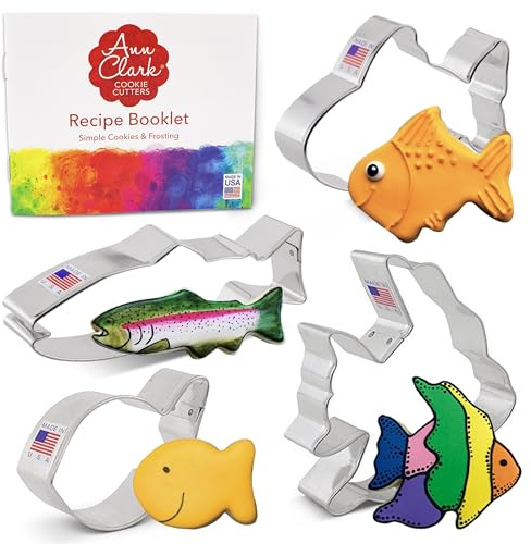 Ann Clark Fish Cookie Cutters 4-Pc. Set (Angel Fish, Cute, Gold, & Trout) Made in USA
