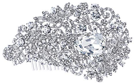 EVER FAITH Damen Haarkamm Strass Kristall Floral Blatt Vine Braut Party Haarschmuck Klar Silber-Ton