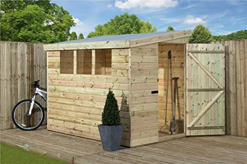 EMS Retail Empire 3000 Pent Garden Shed 6X5 SHIPLAP T&G TANALISED 3 LOW WINDOWS DOOR RIGHT