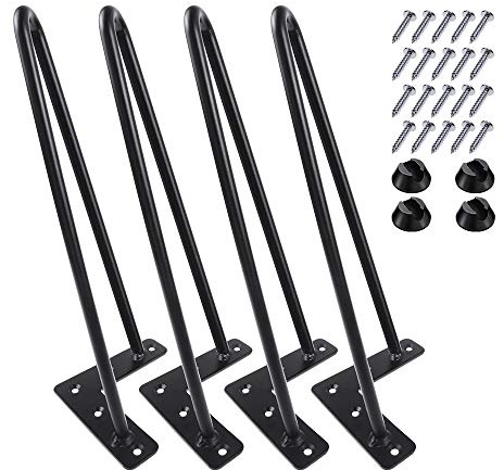 MSOBAIW 12 Zoll Haarnadel Beine, Heavy Duty Metal Tischbeine für Schrank, TV-Schränke, Schubladen, Nachttisch, 3/8 Dia Satin schwarz Zwei-Stab Eisen Draht Beine für DIY Möbel