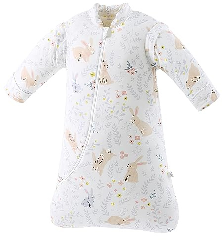 Chilsuessy Ganzjahres Baby Schlafsack, Abnehmbare Ärmel, 2,5 TOG Baby Winter Schlafsäcke für Neugeborene, Ganzjahresschlafsack für kleinkinder, Süße Häschen/2.5 Tog, M/Baby Höhe 75-90cm