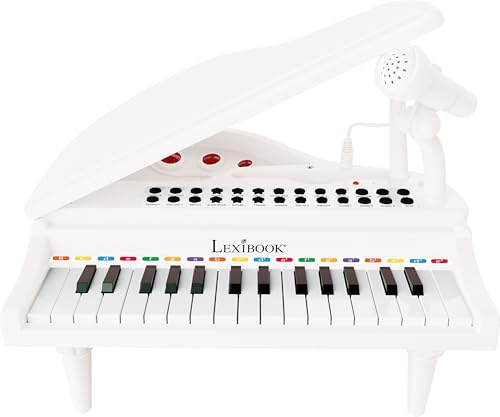 Lexibook, Il mio primo pianoforte, pianoforte per bambini, tasti luminosi, modalità di apprendimento, 29 x 31 cm, regolazione del tempo e del volume, 3+, bianco, K731