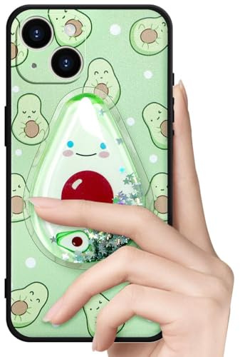 VooDirop Handyhülle für iPhone 12/12 Pro Silikon Gel (Avocado) | Kratzfest Schutzhülle mit Glitzer Flüssig Flexible TPU Interessante Ständer Cover Case für Mädchen