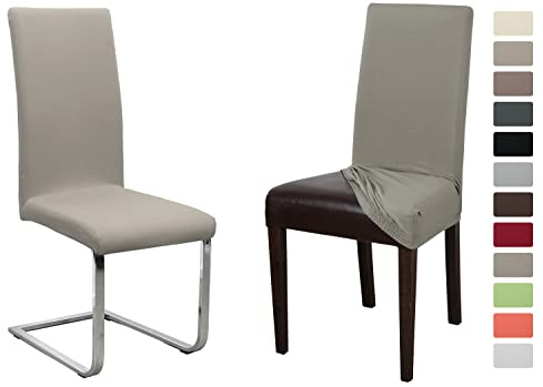 BEAUTEX Stuhlhusse Jersey Baumwolle Stretch elastisch 4er Set Stein | auch passend für Freischwinger & Schwingstühle, atmungsaktiv, pflegeleicht, formstabil, universelle Passform, rutschfest