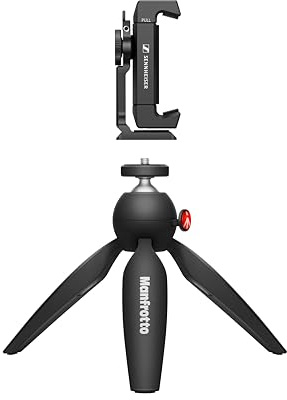Sennheiser Kit mobile A4V per registrazione mobile, include un mini treppiede Manfrotto PIXI e un morsetto per smartphone con attacco a slitta fredda (509265)