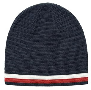 Tommy Hilfiger Herren Gerippte Ottomane Beanie-Mütze, Blau gestreift, Einheitsgröße
