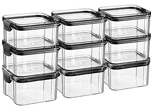 Argon Tableware Food Storage Containers - 460ml - Black - Pack of 9 - Clear Airtight Reusable Stackable Freezer Storage Meal Prep Container Lunch Tupperware Box with Clip-Lock Lid
