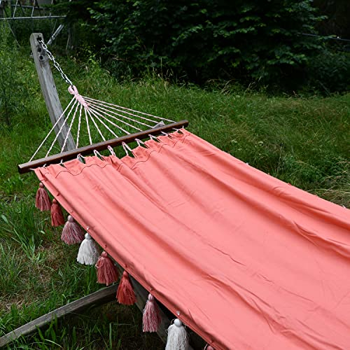 hoplo holzenplotz Single Stabhängematte Salmon mit Quasten mit Spreizstab 100cm