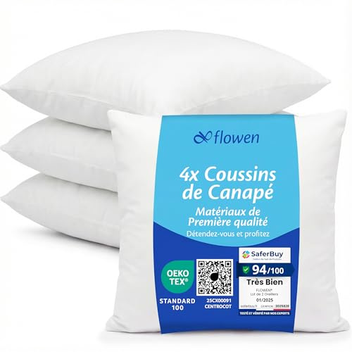 Flowen Cuscini per Divano 45x45 Imbottitura Cuscini 4 pezzi Interno Decorativi Quadrati Morbidi con Federe in Poliestere Bianca Anallergici Antiacaro Arredo Casa Salotto Letto