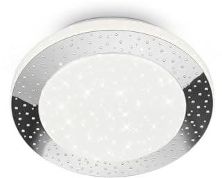 BRILONER Leuchten - LED Deckenlampe mit Sternendekor, LED Deckenleuchte Bad IP44, gelochtes Dekor, neutralweißes Licht, Ø280 mm, Chrom-Weiß, 3693-018