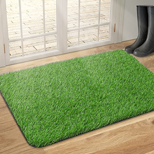 TREETONE Zerbino in erba artificiale, tappeto erboso spesso, tappeto erboso per interni/esterni, perfetto per ingresso, patio prato prato, zerbino sintetico per cani, 60 x 80 cm