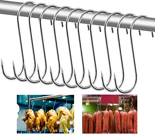 Seasboes Gancio a S, gancio per carne, gancio per macellaio con estremità in pizzo, gancio in acciaio inox pergancio per carne per cucina, lavorazione della carne, negozio (10 pezzi, 3 cm x 15 cm)