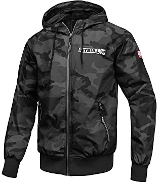 PITBULL - Chaqueta Cortavientos Hombre Deportiva con Capucha Camuflaje Negro, L West Coast, Chaqueta Ligera y Cremallera, Chaqueta Deportiva Transpirable para Exterior, Bolsillos con Cremallera