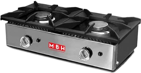 MBH - Fogón profesional acero inoxidable de gas 2 fuegos para hostelería. Cocina profesional de sobremesa para cocina industrial de bar y restaurante.