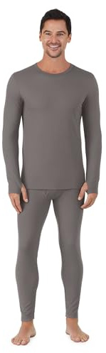 Cuddl Duds Mens Heavyweight Fleece Lined 2 Piece Thermal Underwear Set – Long Sleeve Shirt & Leggings Base Layer for Cold Weather – Winter Clothing Long Johns Lounge Sets for Men, Light Grey, XL