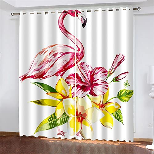 MTBDyyds Rot Flamingo Blüten 140X100Cm Verdunkelungsvorhänge 3D Drucken Verdunklungsvorhänge Kinderzimmer 2 Stück Vorhang Blickdicht Ösenschal Kindergardinen Junge Verdunklungsgardine