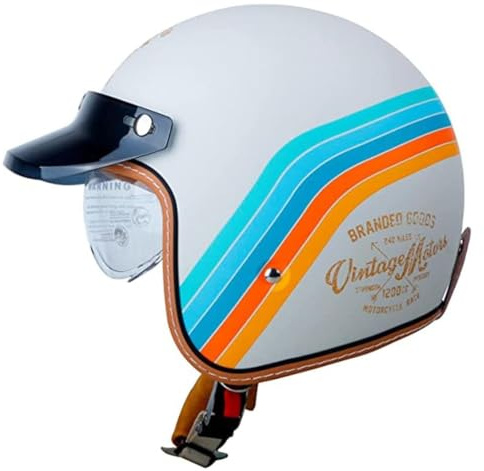 Vintage JetHelm MotorradHelm RollerHelm ScooterHelm Moped MofaHelm Chopper Retro Vintage Biker Helmet ECE Zulassung mit Visier Offenem GesichtHelm