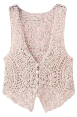 Chaleco Mujer Punto,Chaleco De Ganchillo Floral Para Mujer, Cuello En V Blanco, Flor De Mandala Hueca, Sin Mangas, Botón Delantero Abierto, Chaleco Corto, Chal, Cárdigan, Punto, Bohemio, Hippie, C