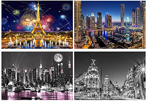 DCIDBEI Diamond Painting 4 Pack Landschaften Spanien Eiffelturm 40x50cm | Diamant Painting Bilder Landschaften Spanien Malen nach Zahlen Landschaft Dubai Diamond Painting Landschaft Paris Eiffelturm