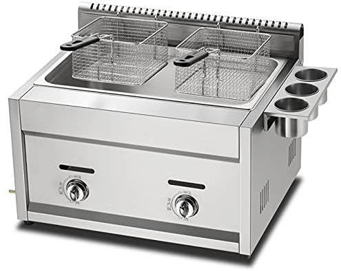 CHEMYO Friteuse à gaz de Grande capacité, friteuse GPL en Acier Inoxydable à Double Panier 22L, Double réservoir, Puissance de feu réglable sur Pied, Amovible et Lavable, pour Restaurant de cuisin