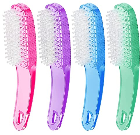4 Pack Nail Cleaning Brushes, Larbois Plastic Handle Nail Scrubbing Brush Fingernail Brush with Soft Bristles Nail Manicure Dust Brush for Hand Toes Nail Home Garden Salon use（Color 3）