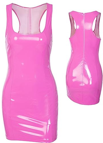 Vestido corsé Rosa para Mujer | de Cuero Ajustado sin Mangas sin Mangas | Vestido Sexy de Fiesta de Club, Vestido de corsé sin Espalda ceñido al Cuerpo con Escote Cruzado