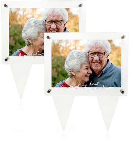 Suaific 5x7 Waterproof Picture Frame for Grave Always in My Heart 2pcs Vertical Acrylic Outdoor Memorial Cemetery Decorations Garden Marker For Funeral Gift (My heart in heaven)