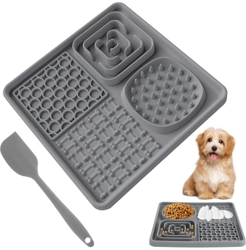 Hunde Leckmatte Silikon Slow Feeder Schleckmatte Hund mit 1 Silikonspatel, BPA-Frei Hund Lecken Pad für Hundetraining Fellpflege und Baden(20cm x 20cm)