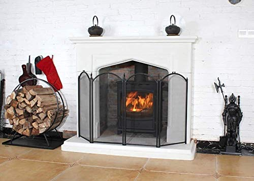 Feuerschutz, 4 Paneele, Funkenschutz, Kaminzaun, Baby-Sicherheitszaun, Kamintor, Kaminschutz mit feinem Netzschutz, Größe: 120 cm (B) x 80 cm (H) (Größe: 120 cm (B) x 80 cm (H)) () The New