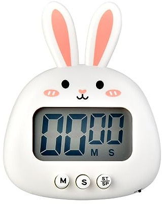 Niedlicher Hasen-Küchentimer, LED Großer Bildschirm Digitaler Küchentimer Magnetisch Stoppuhr Timer mit Uhr, Countdown-Timer Mini KochTimer (Ohne Batterie) (Weiß)