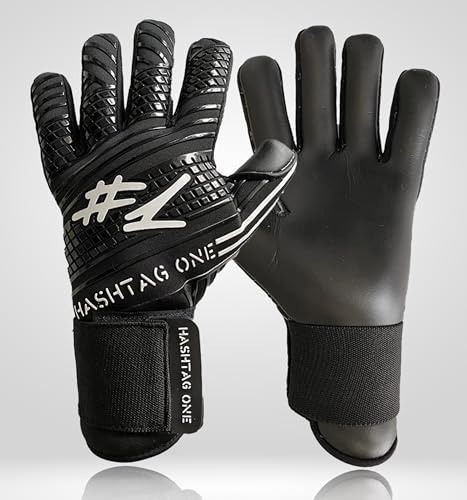 #1 Hashtag One Profi Grip Torwarthandschuhe für Erwachsene, Kinder Torwarthandschuhe, Fußballhandschuhe Herren, Torwarthandschuhe Kinder, Diverse Größe und Farben (5,Schwarz Weiss)