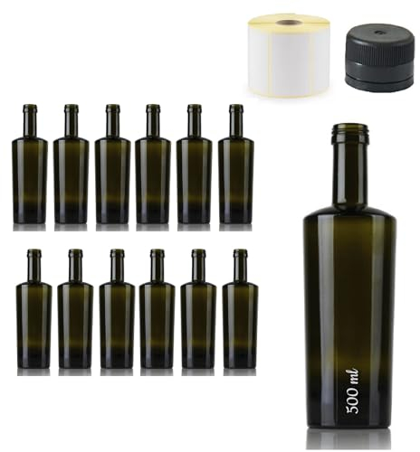ESENCIA ANDALUSI Botellas vacías, Botella Elegante Botella de Vino Botella de Licor Botella de Aceite Botella cerveza, Cristal, tapón, Botella Vidrio. Alexandra 500 ml (12)