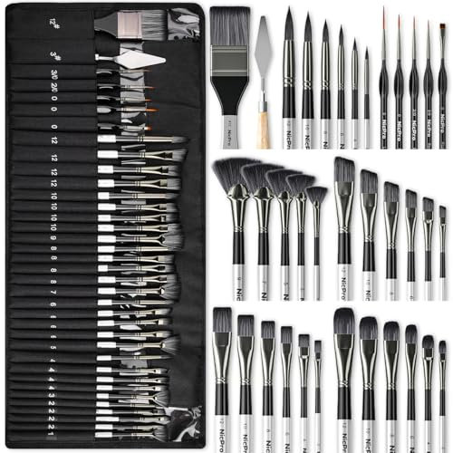 Nicpro 36pcs Paint Brush Set, Professional Paintbrushes with Cloth Roll, Suitable for Artists and Beginners for Acrylic Painting, Oil, Watercolour, Gouache