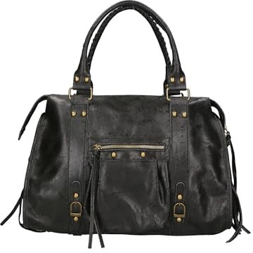 Gave Lux Sac à bandoulière pour femme. Produit artisanal. Matériau extérieur : cuir véritable. Fabriqué en Italie. GLX220609023FBG-PARENT. 41 x 28 x 13 cm, Noir