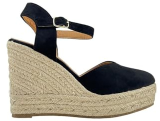 MODELISA - Sandalia Alpargata Cuña Plataforma Para Vestir Hebilla Pulsera Tobillo Mujer (Negro, 38)