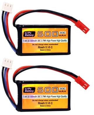 2PCS 7.4V 500mAh 30C Lipo Batterie mit JST-2P Stecker für Quadcopter kleine Flugzeuge/Mikro FPV Rennwagen/ferngesteuerte Drohne/RC Spielzeugauto