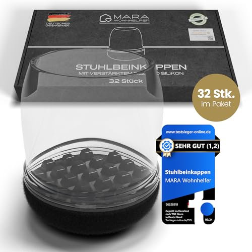 MARA WOHNHELFER® 32x Stuhlbeinkappen rund – Größe S (14–19 mm) – transparente Schutzkappen aus TPE mit 360° verstärktem Filz – Bodenschutz & leises Gleiten – Nicht geeignet für schräge Stuhlbeine