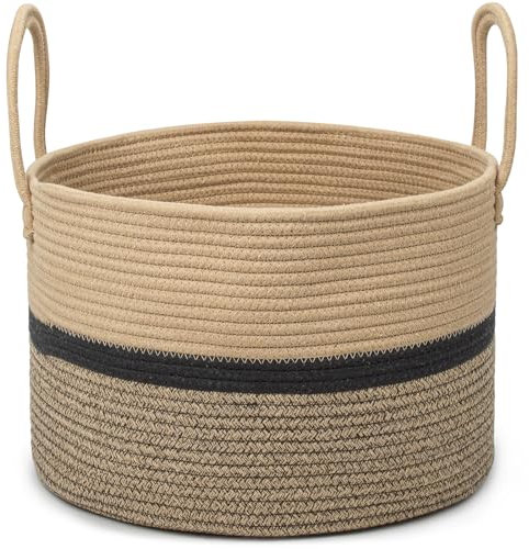Virklyee Baumwolle Seil Korb Wäschekorb Geflochten 32L Wäschekorb für Decken Φ40 x H25 Vielseitiger Aufbewahrungskorb Faltbare Wäschesammler mit 2 Griffen, für Spielzeug und Kleidung(3-Farbig Braun)