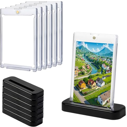 Nsiwem 6 Stück 35pt Magnetic Card Sleeves mit 6 Stück Karten Ständer,Ultra UV-Schutz-Transparent Karten Rahmen Kartenhüllen Schutzhüllen für Standardkarten wie Fußballkarten und Spielkarten Geeignet