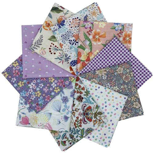EDGEAM Stoffe zum Nähen 10 Stück 25x25 cm Patchwork Stoffe Paket Baumwollstoffe Quiltingstoffe für Quilten DIY Handwerk Scrapbooking (Lila)