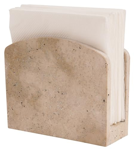 SPESHSTONES Marble Napkin Holder 6.5 Inch Handmade Travertine Napkin Holder for Table - Stone Paper Napkins Organizer for Kitchen Countertop & Bathroom Decor