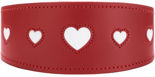 Hunter Windhundhalsband Love, Farbe: rot/schwarz, weiches, Robustes Rindsleder, einzeln eingenähte Herzen, breitere Form, gepolstert, hoher, Made in Germany, Größe 42