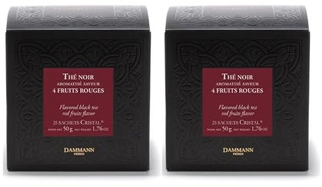 Dammann Frères - Lot de 2 - Thé Noir 4 Fruits Rouges - Boîte de 25 Sachets Cristal