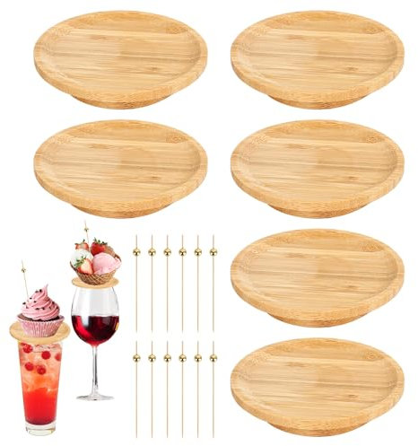 bssmmai 6 piezas de decoración para copas de vino de bambú con 12 varillas de madera para copas de vino
