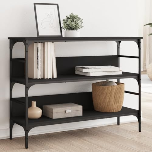 FENLAX Konsolentisch mit Ablagen 100x32x75 cm Side Table Wohnzimmermöbel Beistelltisch Flurtisch mit Ablagen Eingangstisch Ausstellungstisch Akzenttisch Holzwerkstoff&Metall Schwarz