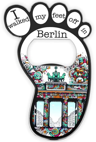 United1871 Berlin Kühlschrankmagnet Flaschenöffner - Metallischer Fußabdruck-Magnet mit integriertem Flaschenöffner - Berlin Souvenir Magnet für Kühlschränke und Magnettafeln