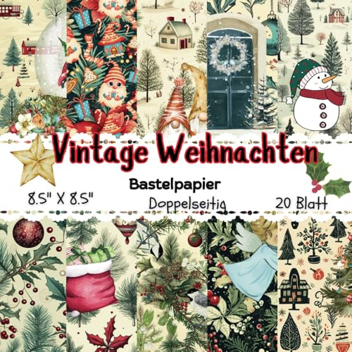 Vintage Weihnachten Bastelpapier: Scrapbooking Papier Weihnachtliche Muster | 21,59cm x 21,59cm, 20 Batt, Doppelseitig I Junk Journal Dekor I Washi ... Bastelpapier | Origami | Reisetagebücher
