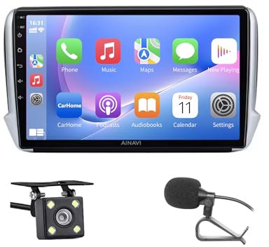 Radio de Coche 2 DIN para Peugeot 208/2008 2012-2018. Wireless Carplay&Android Auto 10.1 Pantalla táctil Peugeot 208 autorradio con navegación/cámara de Repuesto/BT/WiFi/Miror Link/Mic/FM/SWC